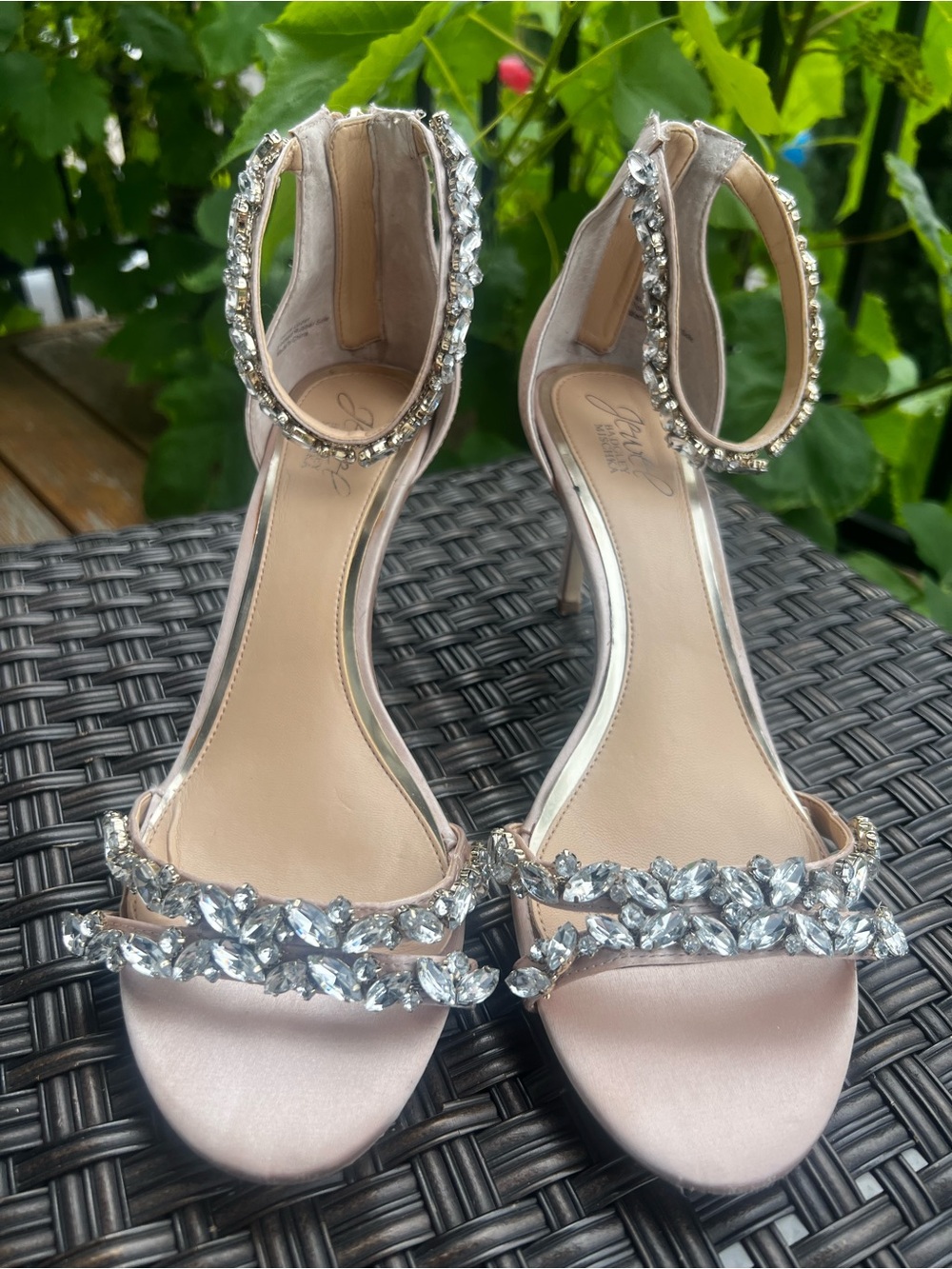 Badgley Mischka Blush Pink Crystal-Embellished Ankle-Strap Heels